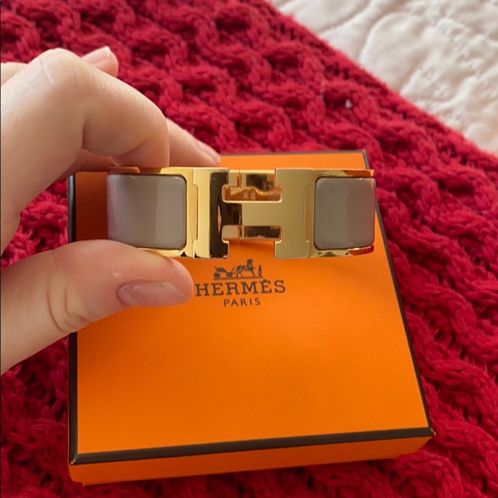 Hermès rose gold marron glacê clic clac bracelet